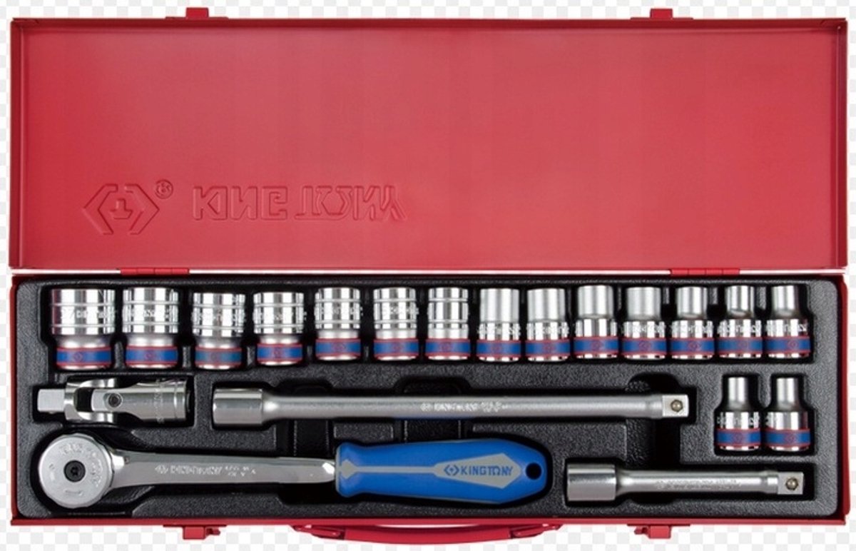King Tony 1/2" Doppeldoppenset 20-delig 8-27 mm met ratel en accessoires