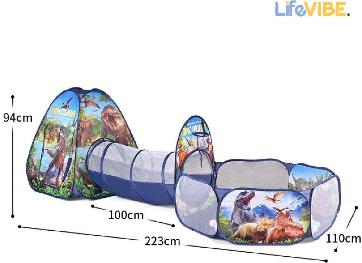 LifeVibe® Speeltent met Tunnel Dinosaurus Thema - Kruiptunnel - Kindertent - Binnen en Buiten - Pop Up Tent - Dino — afbeelding 5