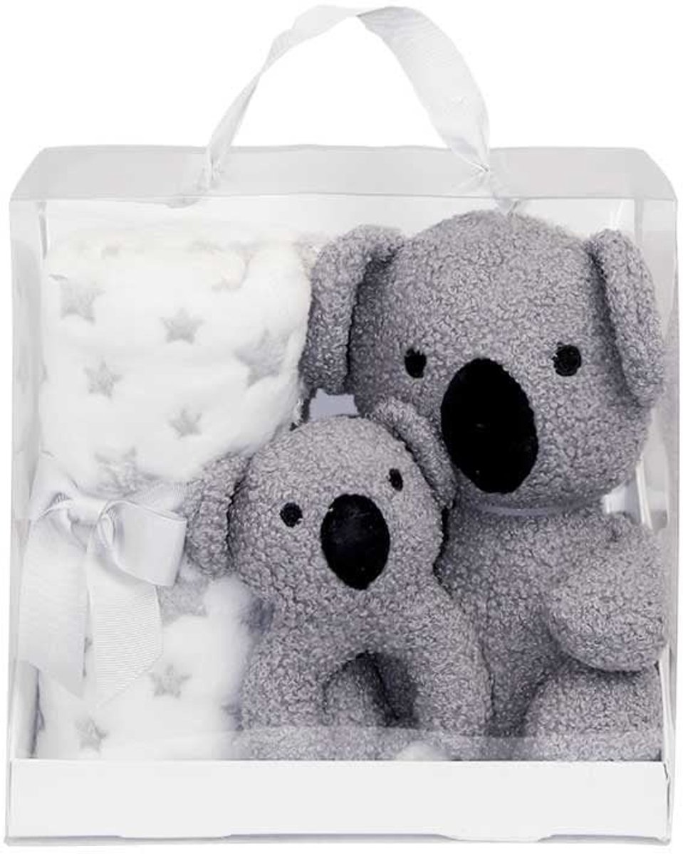 Kraam cadeau baby – Baby geschenkset Koala – Knuffel, bijtring en babydeken 90x75 cm – Neutraal babyshower cadeau – Baby cadeau jongen meisje