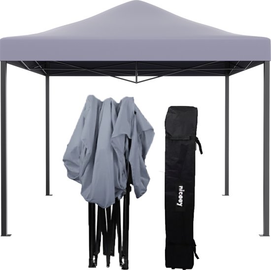 Tente de fête Niceey - Pavillon - 3x3 m - Facile à monter - Pliable et étanche - Tente de jardin - Tente de fête - Sac de transport à Roues - Grijs