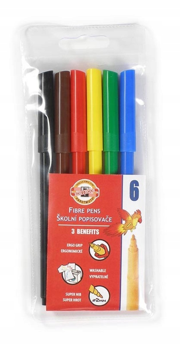Koh-I-Noor School Markers 6 Kleuren - Ergonomisch & Wasbaar