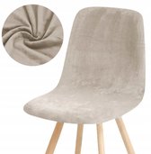 Elastisch Velours Stoelhoes Cappuccino Beige - Dik & Luxe