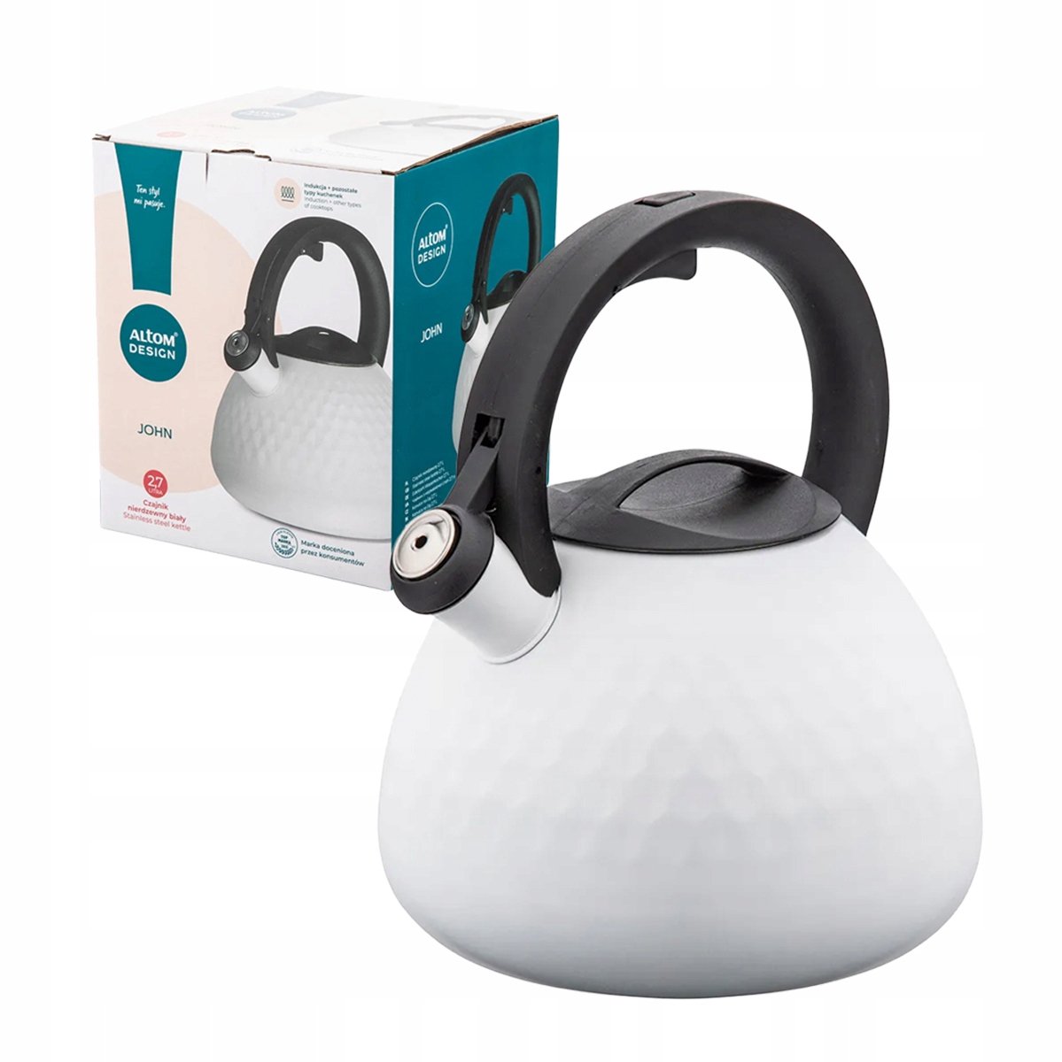 Altom Design John RVS Waterkoker met Fluitje - Wit, 2,7L