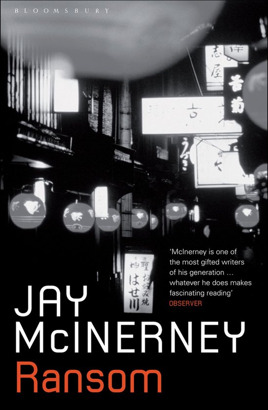 Boekomslag van 'Ransom' van Jay McInerney. Nachtscène in Japan met lantaarns en neonborden.