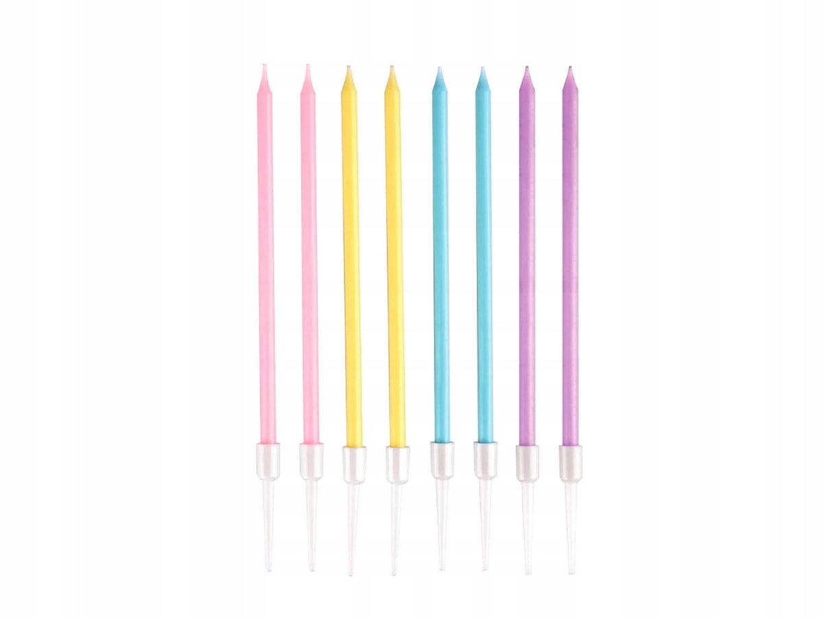 Pastel Verjaardag Kaarsen 14cm - 8 Stuks - Roze, Geel, Blauw