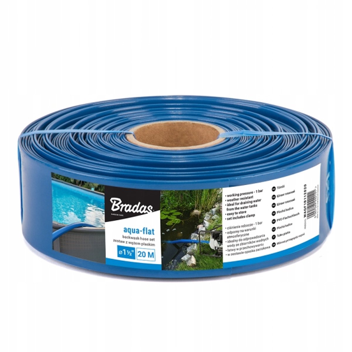 Bradas platte slang 1 1/2'' 10m voor waterafvoer