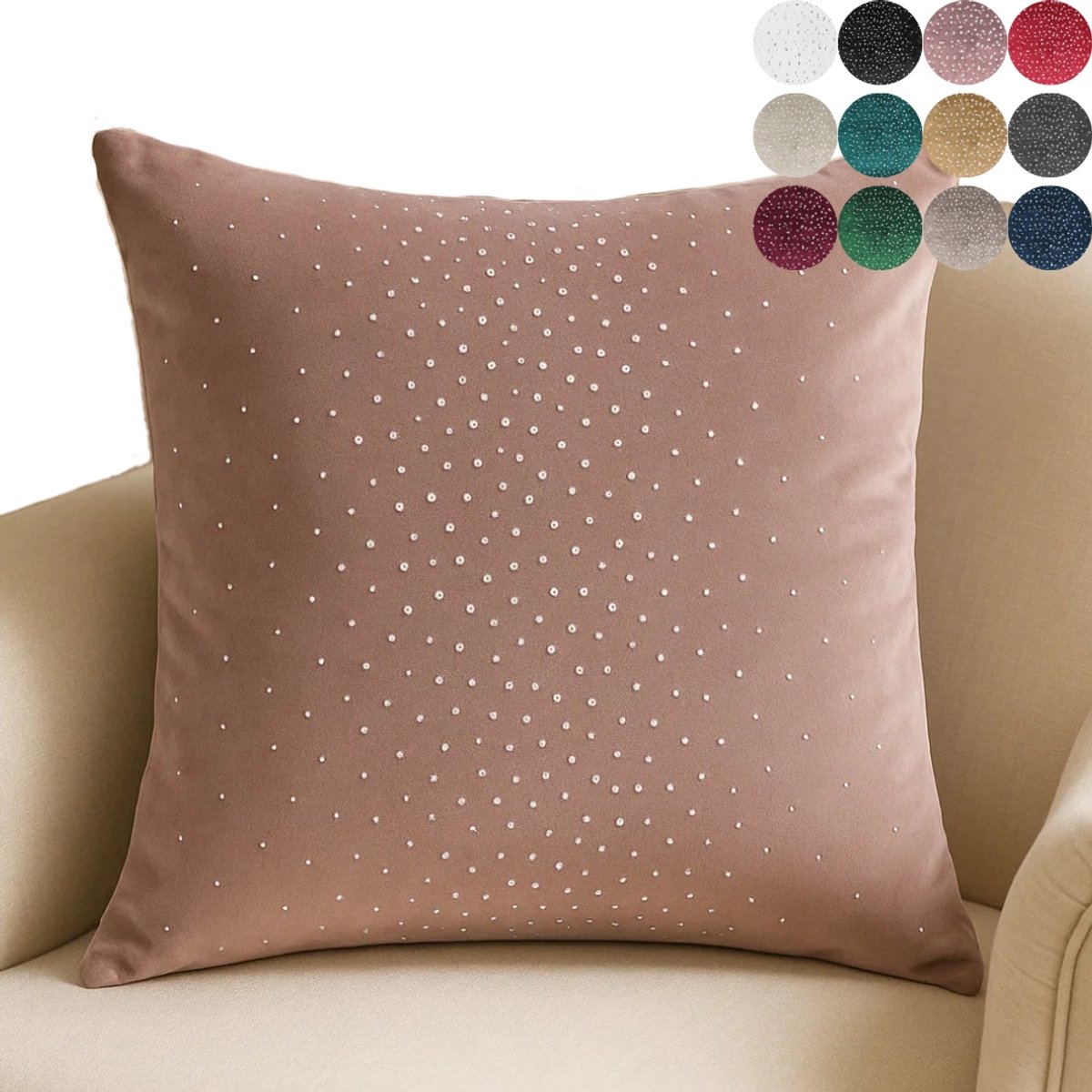 Roze Fluweel Kussenhoes met kristallen 45x45 cm - Glamoureus & Zacht