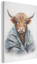 Akoestisch wandpaneel 70x100 cm - Vilt schilderij Schotse hooglander - Deken - Wit - Akoestische panelen - Geluidsdempende wanddecoratie - Geluidsisolatie woonkamer - Muurdecoratie geluidspanelen