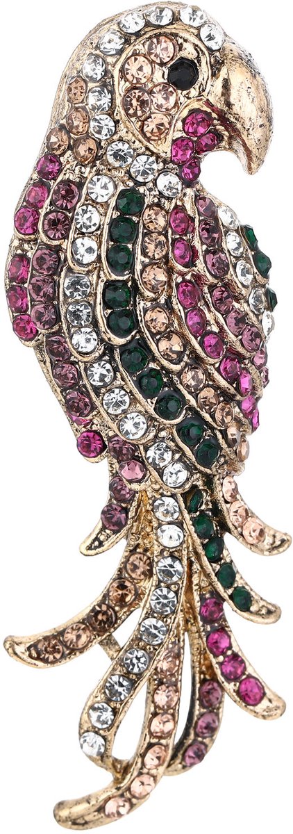 Broche papegaai - Michelle Bijoux - Dames broche - Dames sieraden - Broche met vogel - Meerkleurig - Stainless Steel (verkleurt niet!) - Kerst sieraden - Kerst cadeau - Sinterklaas - Moederdag - Valentijn - Broches - Dames broche