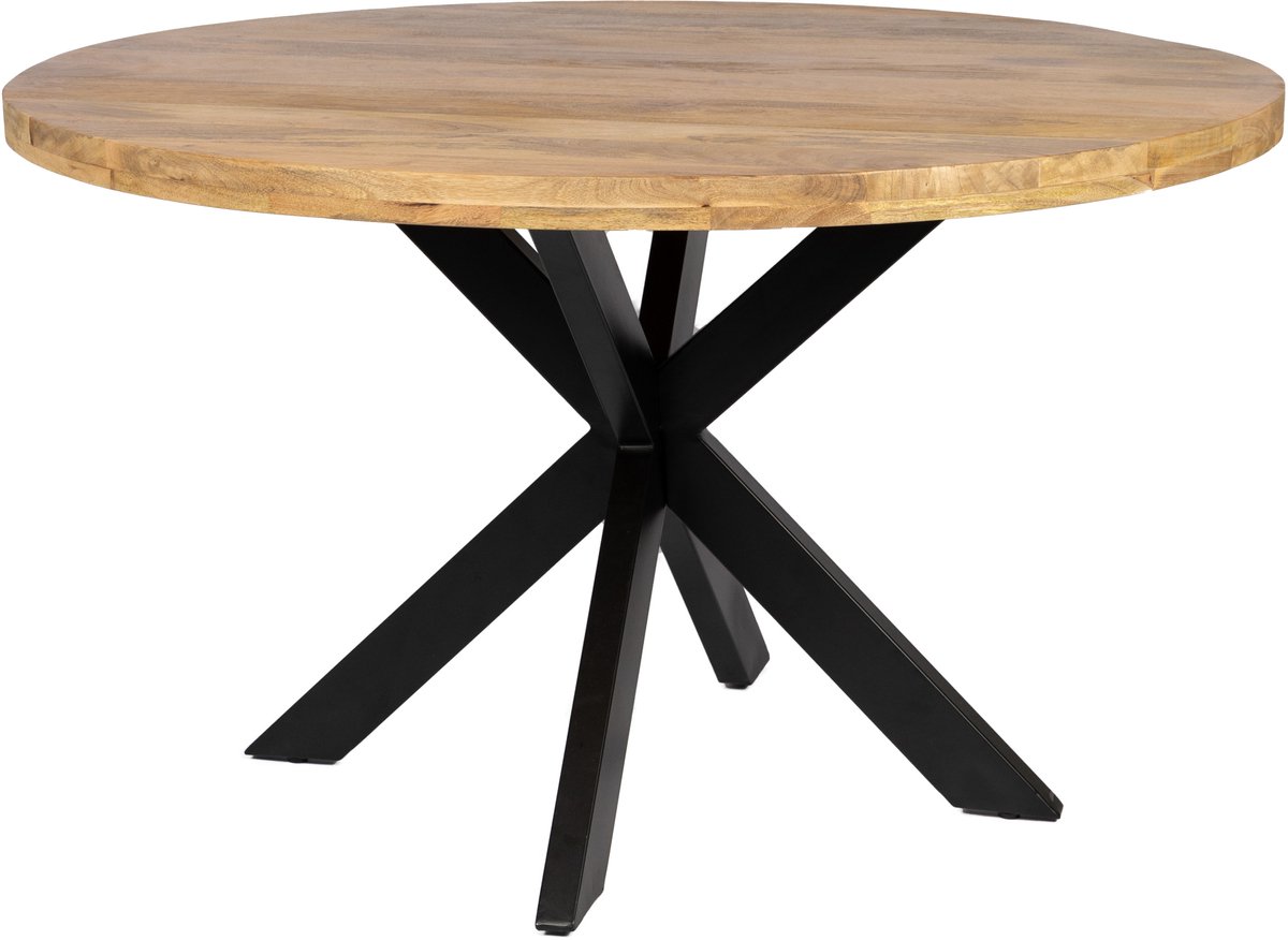 Zita Home - eettafel 130cm rond - mango - met zwart metalen onderstel - dutch