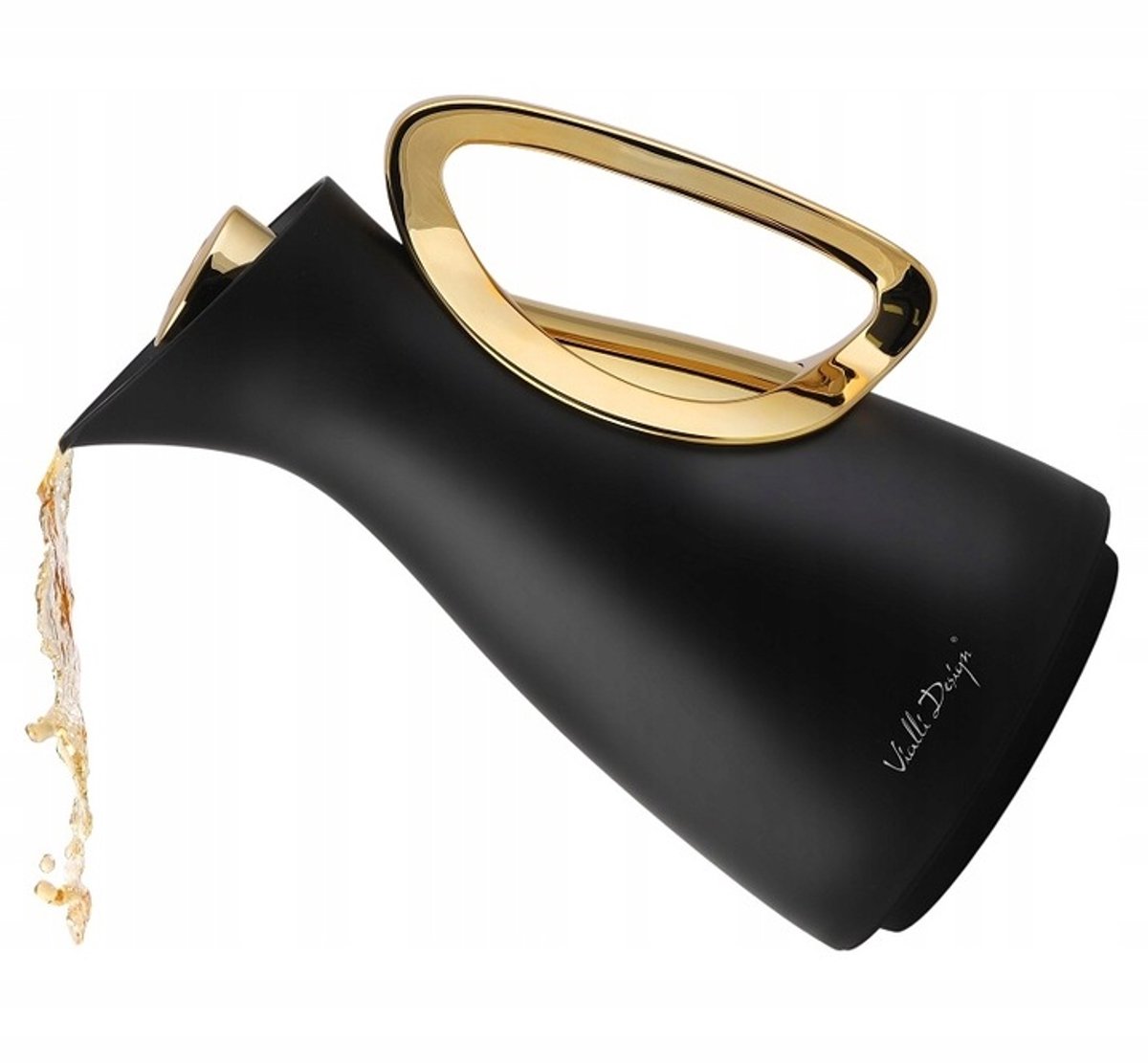 Vialli Design Alessia Thermos Kan - 1L - Zwart/Goud - Glas Inzet