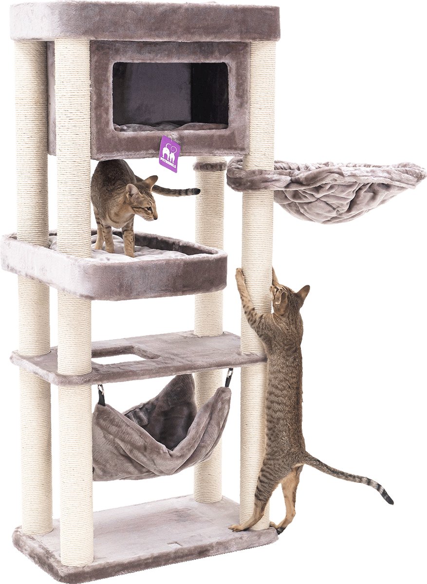 Petrebels Mansion 150 Krabpaal - Cappuccino - Voor meerdere katten - Met hangmat