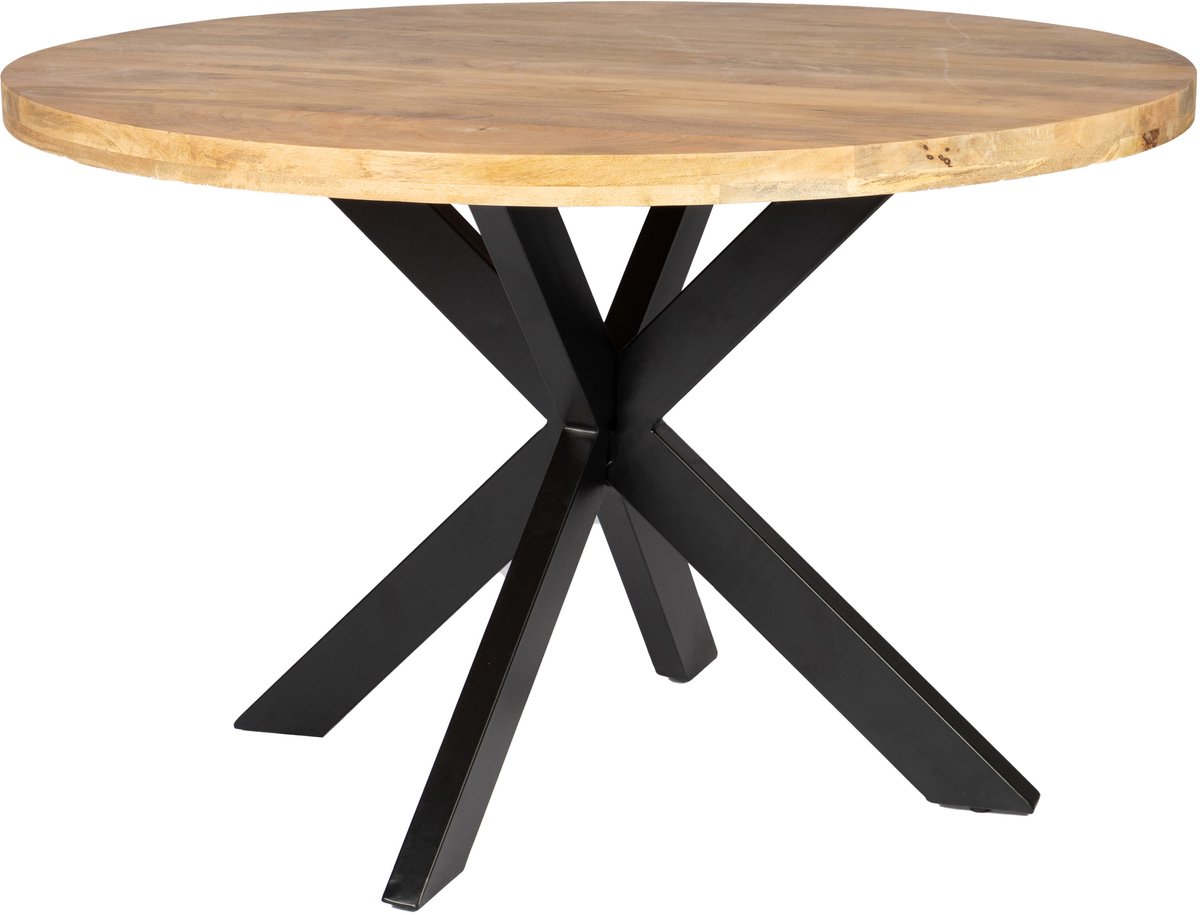 Zita Home - eettafel - 120cm rond - mango - met - zwart metalen onderstel- dutch