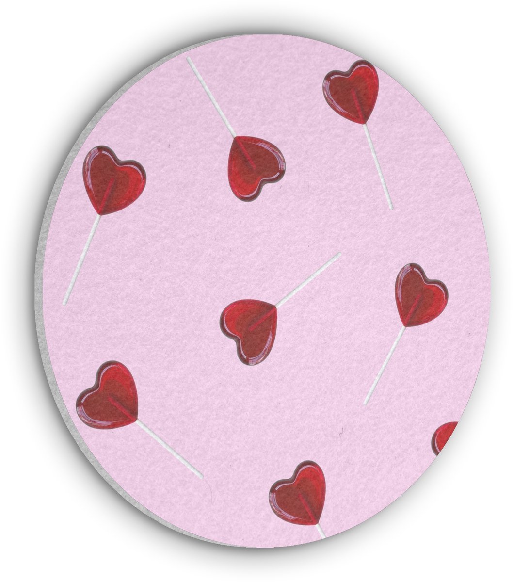 Akoestisch wandpaneel rond 90x90 cm - Vilt schilderij Roze - Hart - Lolly - Snoep - Ronde akoestische panelen - Geluidsdempende wanddecoratie - Geluidsisolatie wandcirkel - Muurdecoratie geluidspanelen