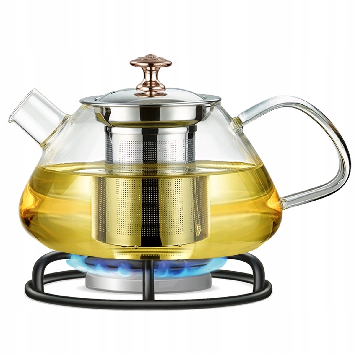 Glazen Theepot met Zetgroep 700 ml - Hittebestendig Glas & RVS
