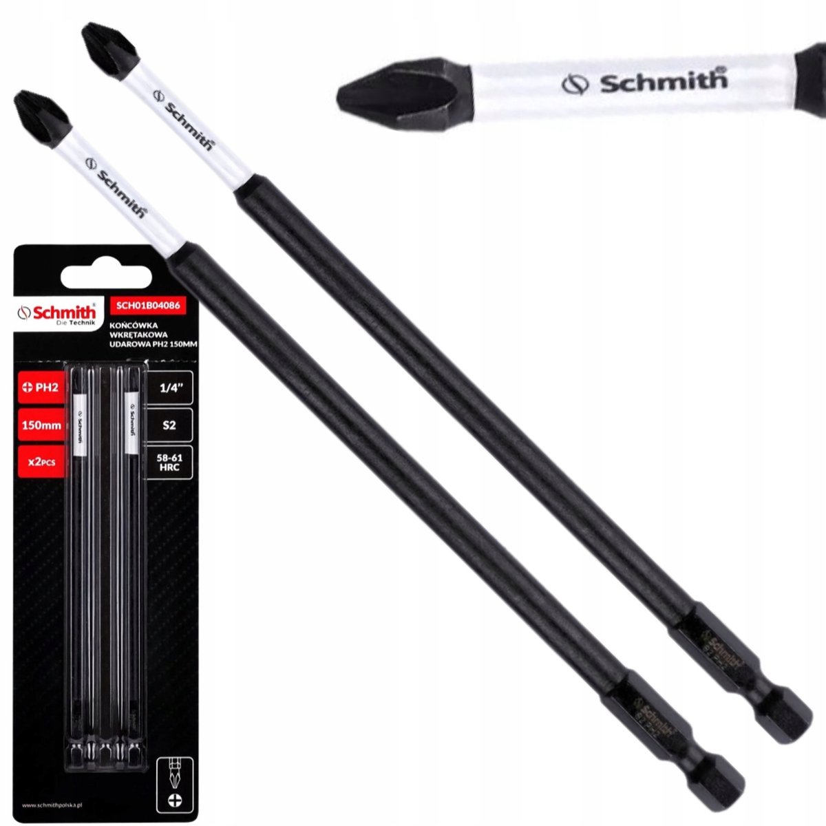 Schmith Slagmoer Bits PH2 150mm 1/4" 2 Stuks - Duurzaam & Precisie