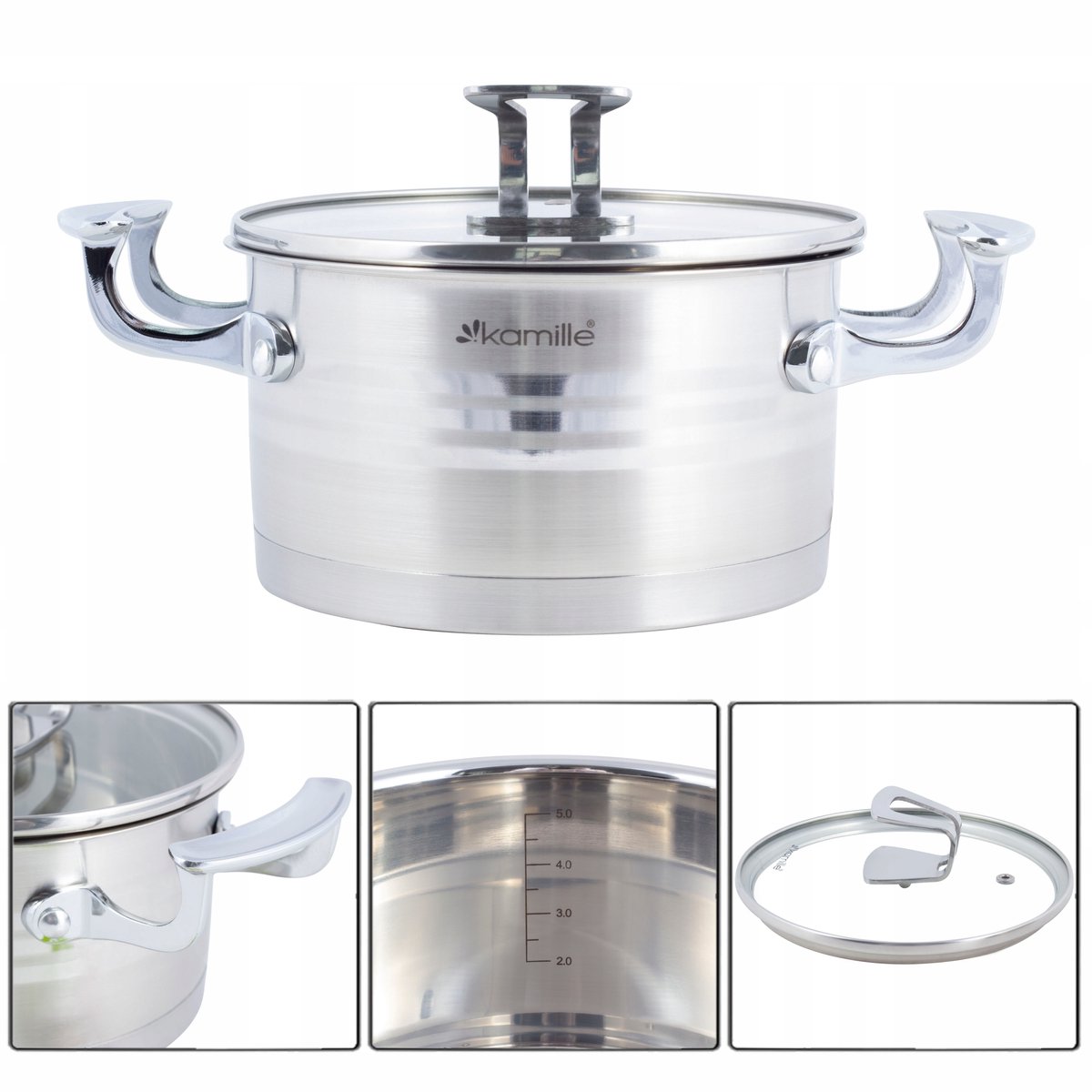 Kamille RVS Pan met Glazen Deksel - 5.7L - Inductie Geschikt