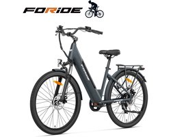 Foride Roamer 1 elektrische fiets met lage instap, 250 W motor, 36 V 13 Ah accu, 27,5 inch banden, maximale snelheid 25 km/u, maximaal bereik 100 km, schijfremmen, vering met lockout, Shimano 7 versnellingen - Grijs