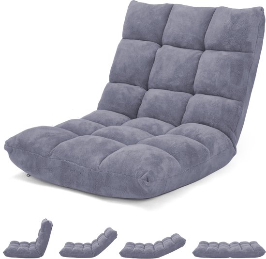 COSTWAY Fauteuil de sol avec dossier réglable, rembourré, coussin de sol, pliable, fauteuil de méditation, fauteuil de relaxation, kussen thaïlandais pour les loisirs, la méditation, le yoga (gris)