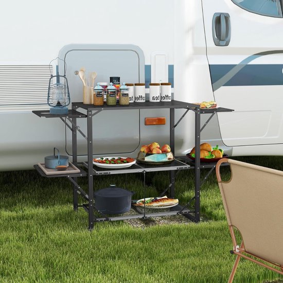 White-Label® Campingkeuken - Kampeerkast - Kampeerkeuken - Opvouwbaar - Inklapbaar - Zwart van White-Label® — afbeelding 5