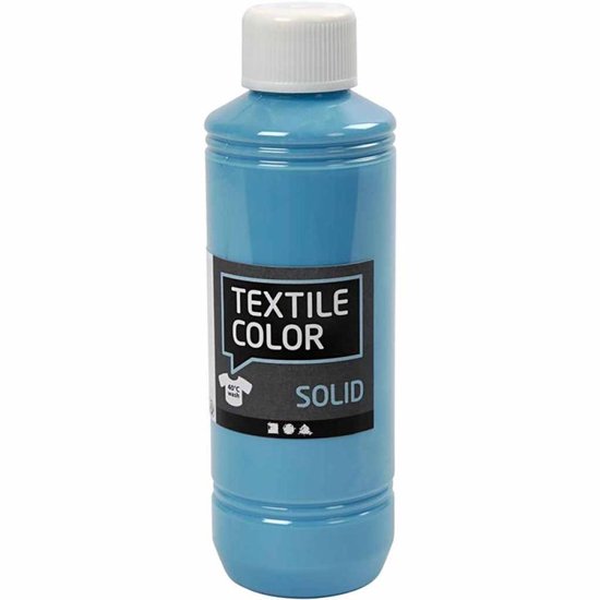 Lichtblauwe fles "TEXTILE COLOR SOLID" met wit dopje, 250 ml.