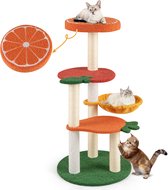 COSTWAY Krabpaal van hout, kattenboom met krabplank & platforms