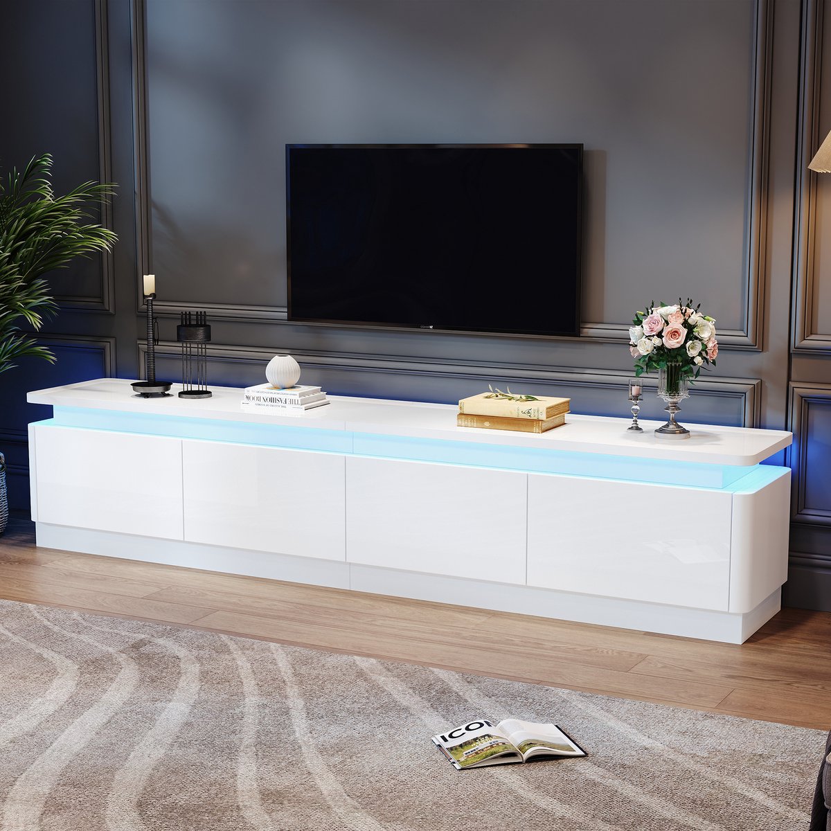 HAUSS SPOLE TV meubel - Hoogglans TV-kast met 4 lades en LED-verlichting - Voor woonkamer,