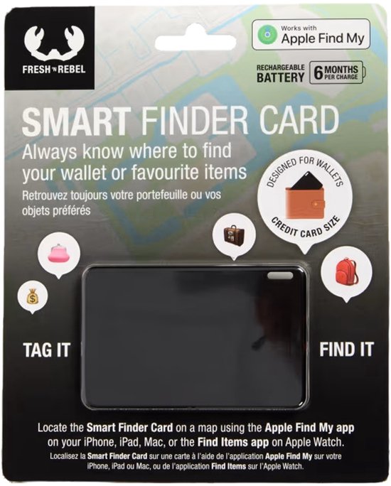 Smart Finder Card tracker voor sleutels, portemonnee, tas – dun, piep geluid, Apple Zoek Mijn app, zwart