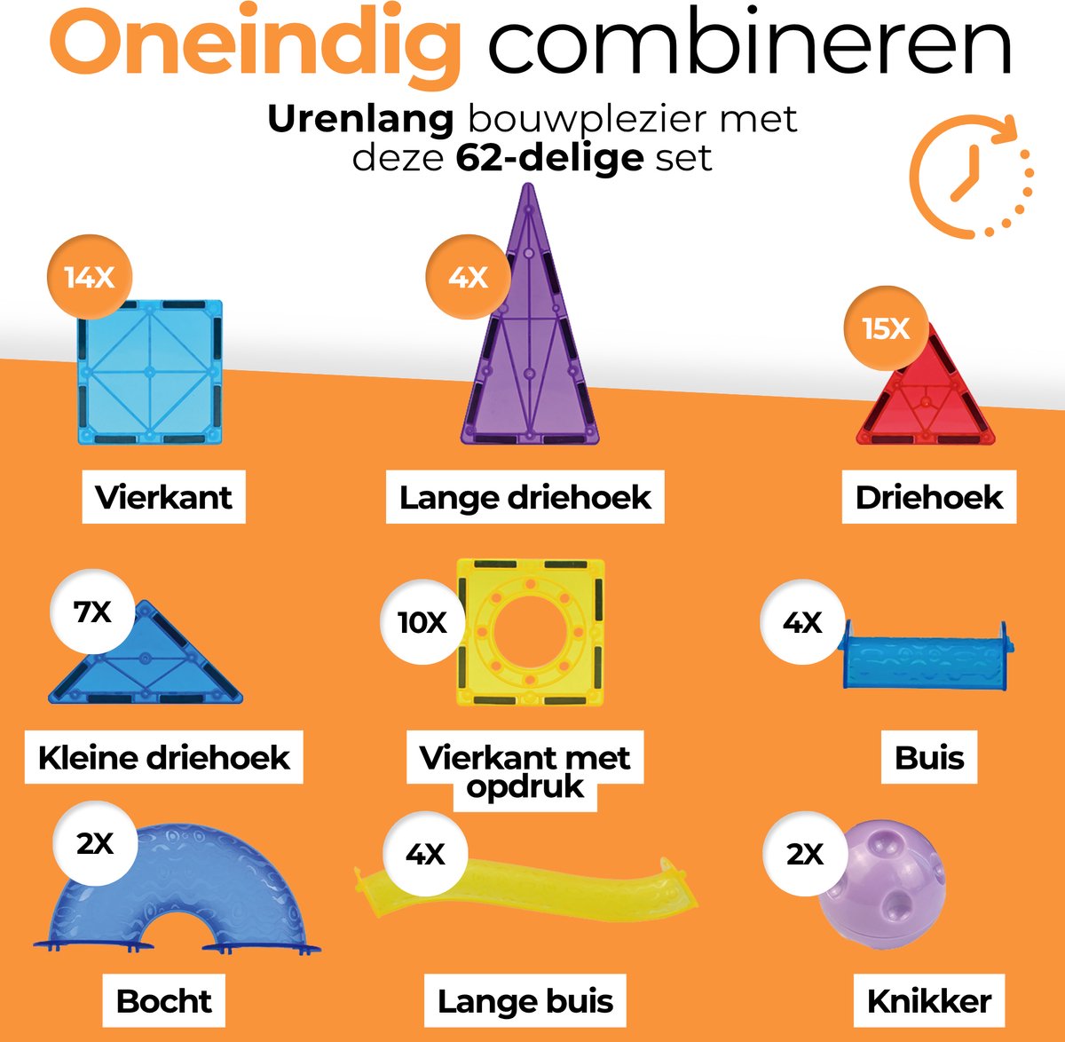 Magna Minds -Magnetic Tiles - Knikkerbaan - 62 stuks - Magnetisch Speelgoed - Constructie speelgoed - Magnetische tegels - Montessori speelgoed - Magnetic toys - Magnetische bouwstenen - Speelgoed Kinderen — afbeelding 7
