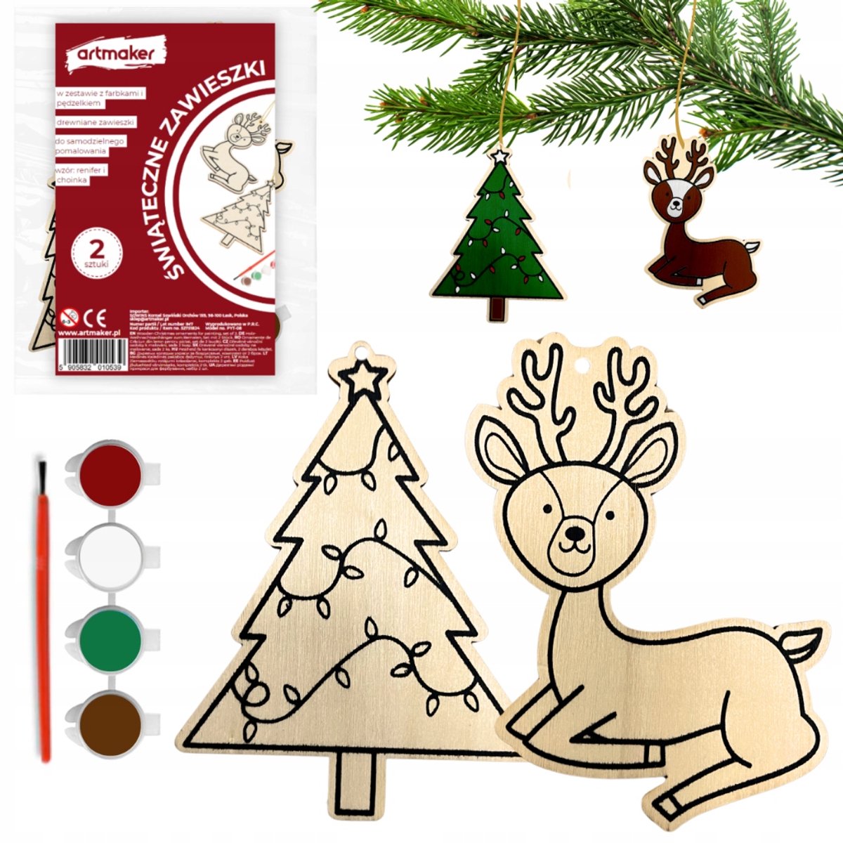 Houten Kersthangers Schilderen - Kerstman & Boom Set