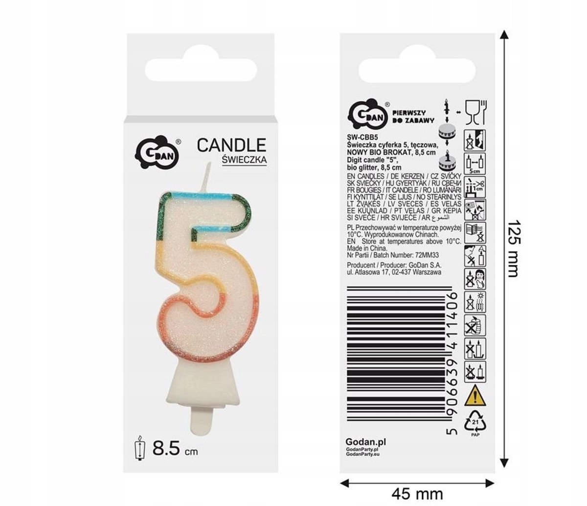 Verjaardag Kaars Glitter '5' - Feestelijke Decoratie