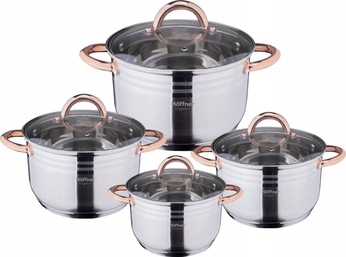 Hoffner 8-delige RVS pannenset met koperen handvat