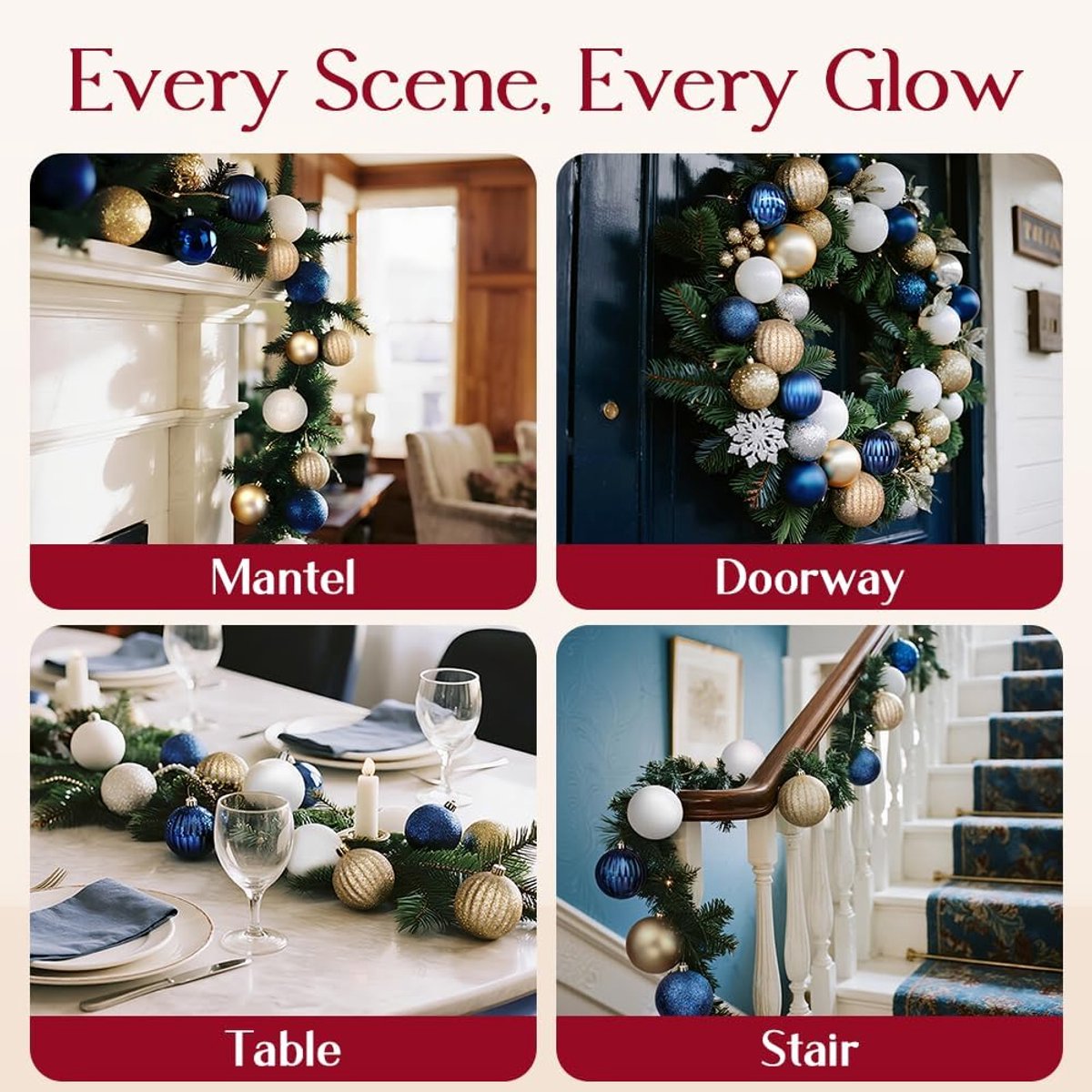 Kerstbal Set Blauw & Goud - 2025 Kerstboom Versiering - Antiek Glanzende Kerstballen - Breekvrij Kunststof - Klassieke Hangende Decoratie - Voor Binnen - 45 Stuks – foto 5