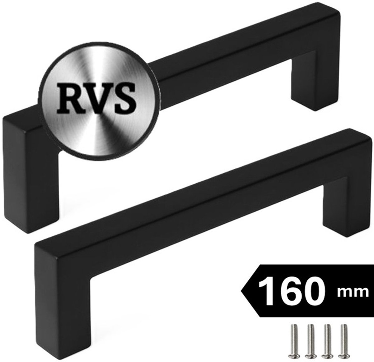 2 X MSQDESIGN Handgrepen RVS zwart - Boormaat 160mm - zwarte Handgreep voor Keuken & Kast - Moderne Meubelgreep - Keukengreep Mat zwart -Kastgrepen- zwarte Greepjes Keuken - zwarte RVS Handvatten - Deurgreepjes -incl schroevene