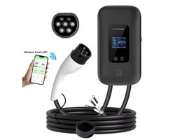 Laadpaal 7,4 kW met gratis app | 5 meter vaste kabel Type 2 | 3 RFID pasjes | Mobiele app / Wifi | IP65 waterdicht | Type B beveiliging | 2 jaar garantie | Slimme Wallbox 7,4 kW 1 fase 32A