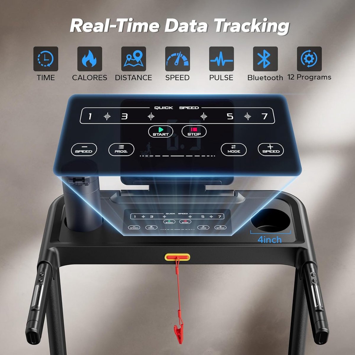Loopband voor thuisgebruik, 2,5 pk loopband met helling, 15% met automaat, opvouwbare loopmat van 0,8-12 km/u met led-display, fitnessapparaat voor thuis en op kantoor, draagvermogen 136 kg thumbnail 5