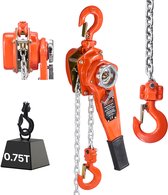 VEVOR Hefboomtakel, Capaciteit 3/4t, Handkettingtakel, Hefvermogen 1,5 M, G80 Stalen Legeringketting met Mechanische Dubbele Palrem, Rateltakel met 360° Draaibare Haken, voor Magazijn, Bouwplaats en Garage