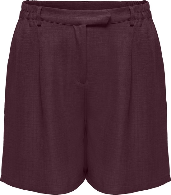 Donkerrode bermuda shorts met elastische tailleband en riemlussen. Gemaakt van een lichte stof met textuur.