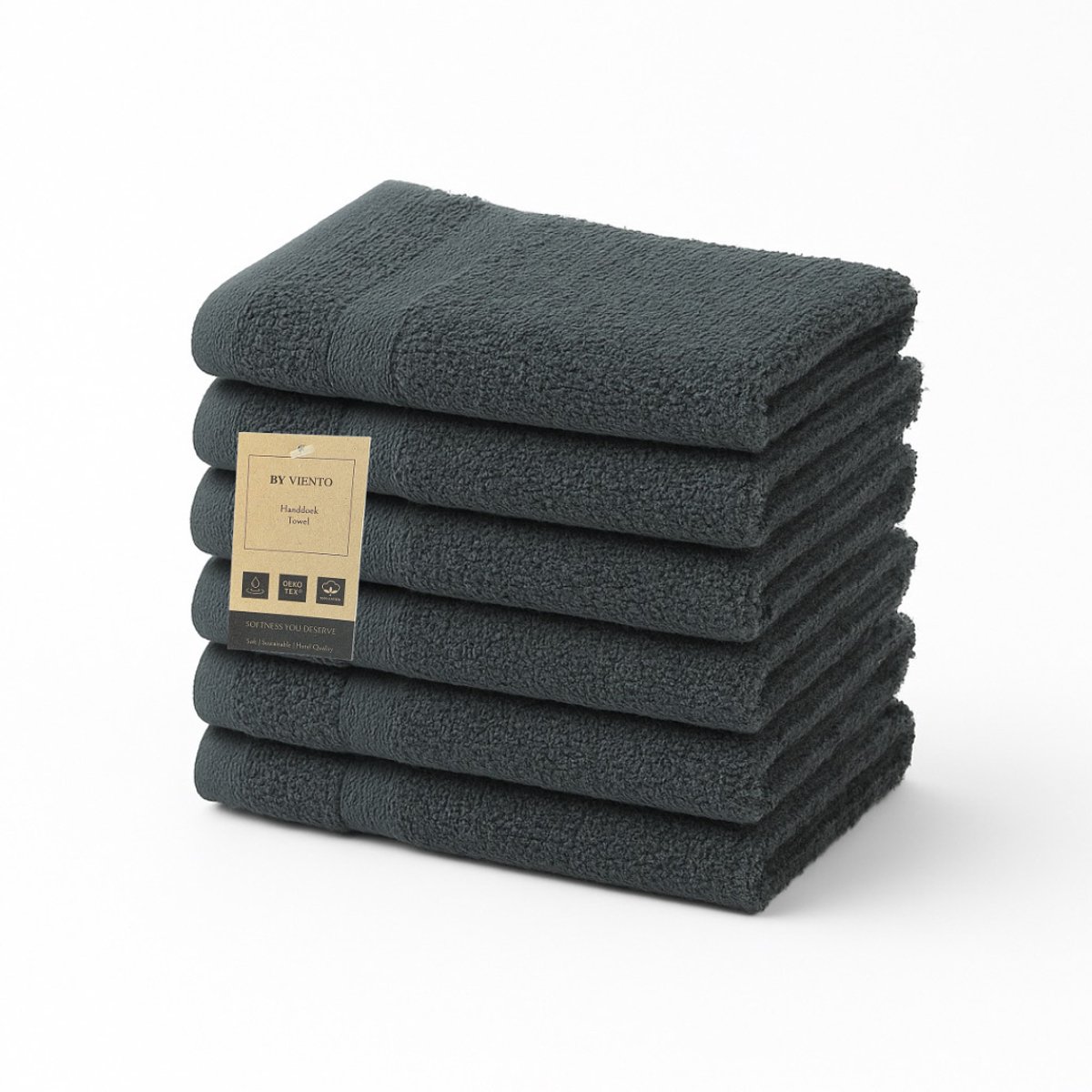By Viento Luxe Gastendoeken – Set van 6 – 30×50 cm – Antraciet – Hotelkwaliteit – 100% Katoen – 600 g/m²