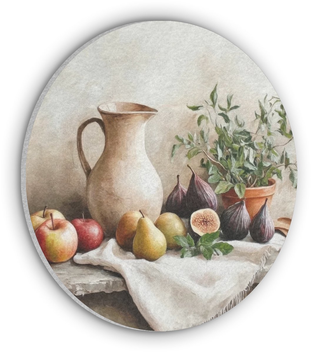 Akoestisch wandpaneel rond 60x60 cm - Vilt schilderij Fruit - Kruiden - Landelijk - Ronde akoestische panelen - Geluidsdempende wanddecoratie - Geluidsisolatie wandcirkel - Muurdecoratie geluidspanelen