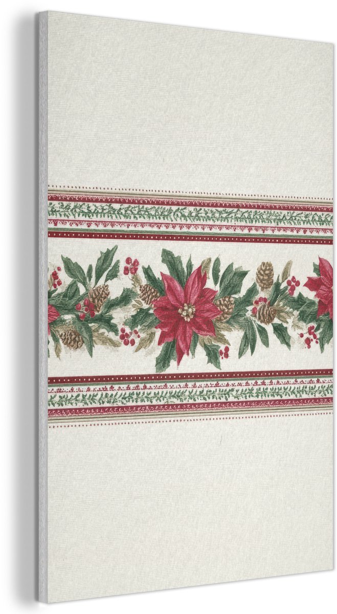 Akoestisch wandpaneel 40x60 cm - Vilt schilderij Kerststrook - Poinsettia - Rood - Groen - Akoestische panelen - Geluidsdempende wanddecoratie - Geluidsisolatie woonkamer - Muurdecoratie geluidspanelen