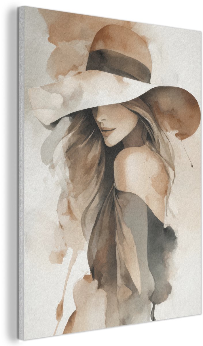 Akoestisch wandpaneel 70x100 cm - Vilt schilderij Mysterieus - Vrouw - Sepia - Akoestische panelen - Geluidsdempende wanddecoratie - Geluidsisolatie woonkamer - Muurdecoratie geluidspanelen