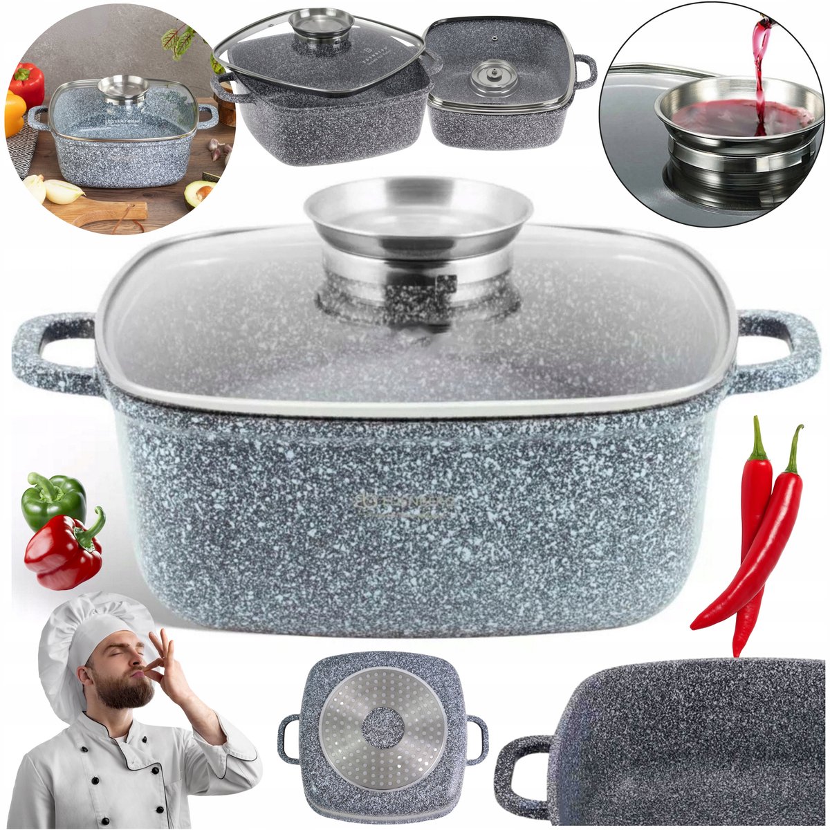 Marmeren Kookpan 22cm 3.7L met Anti-aanbaklaag, Geschikt voor Inductie