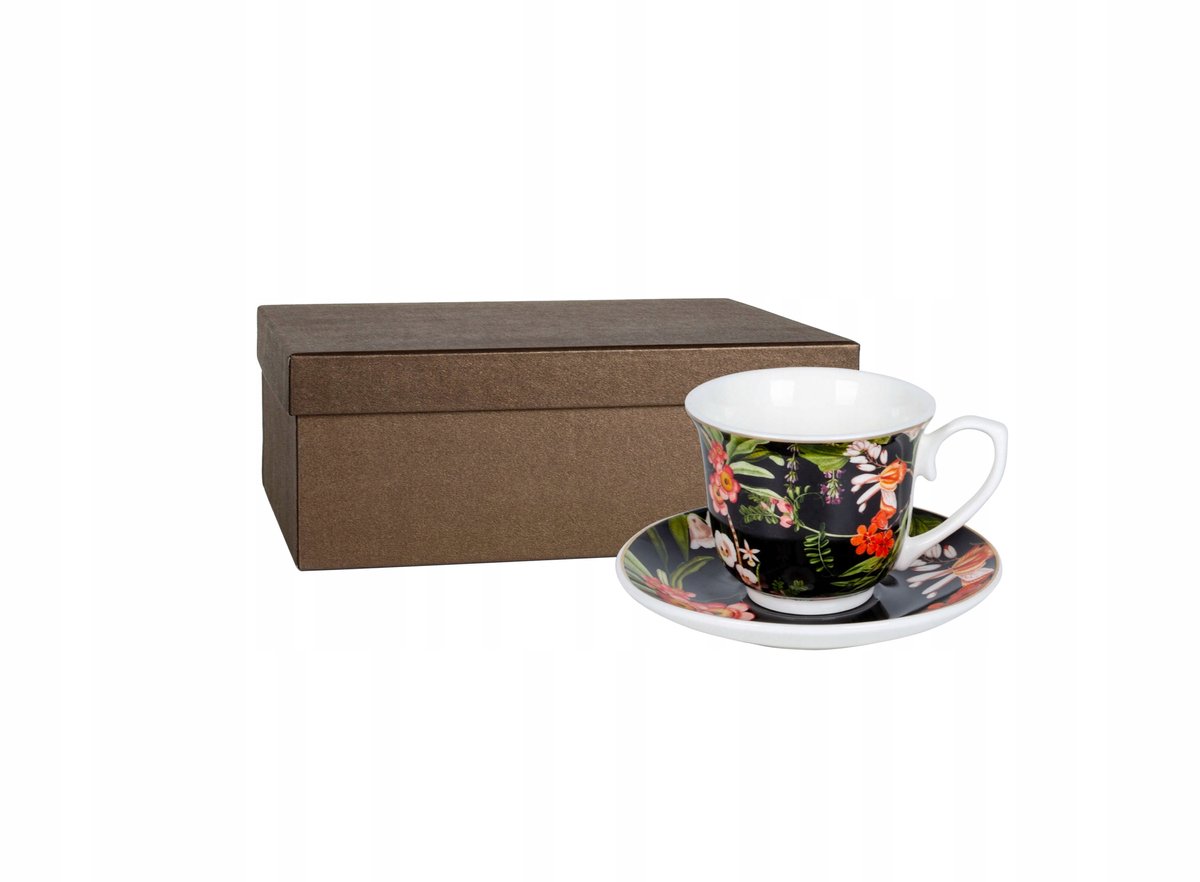 Porseleinen Kopjes met Schotels, 2 stuks, Bloemendesign, 250 ml