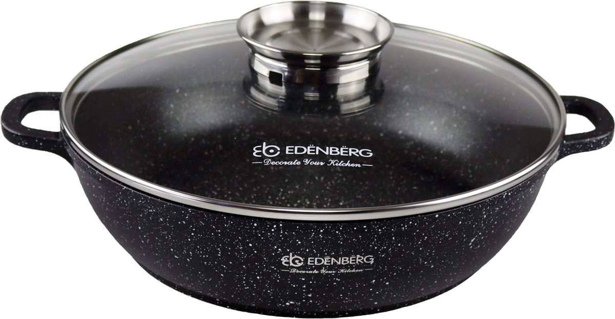 Lage Braadpan 5,5L Marmeren Aromaknop 32cm Wokpan