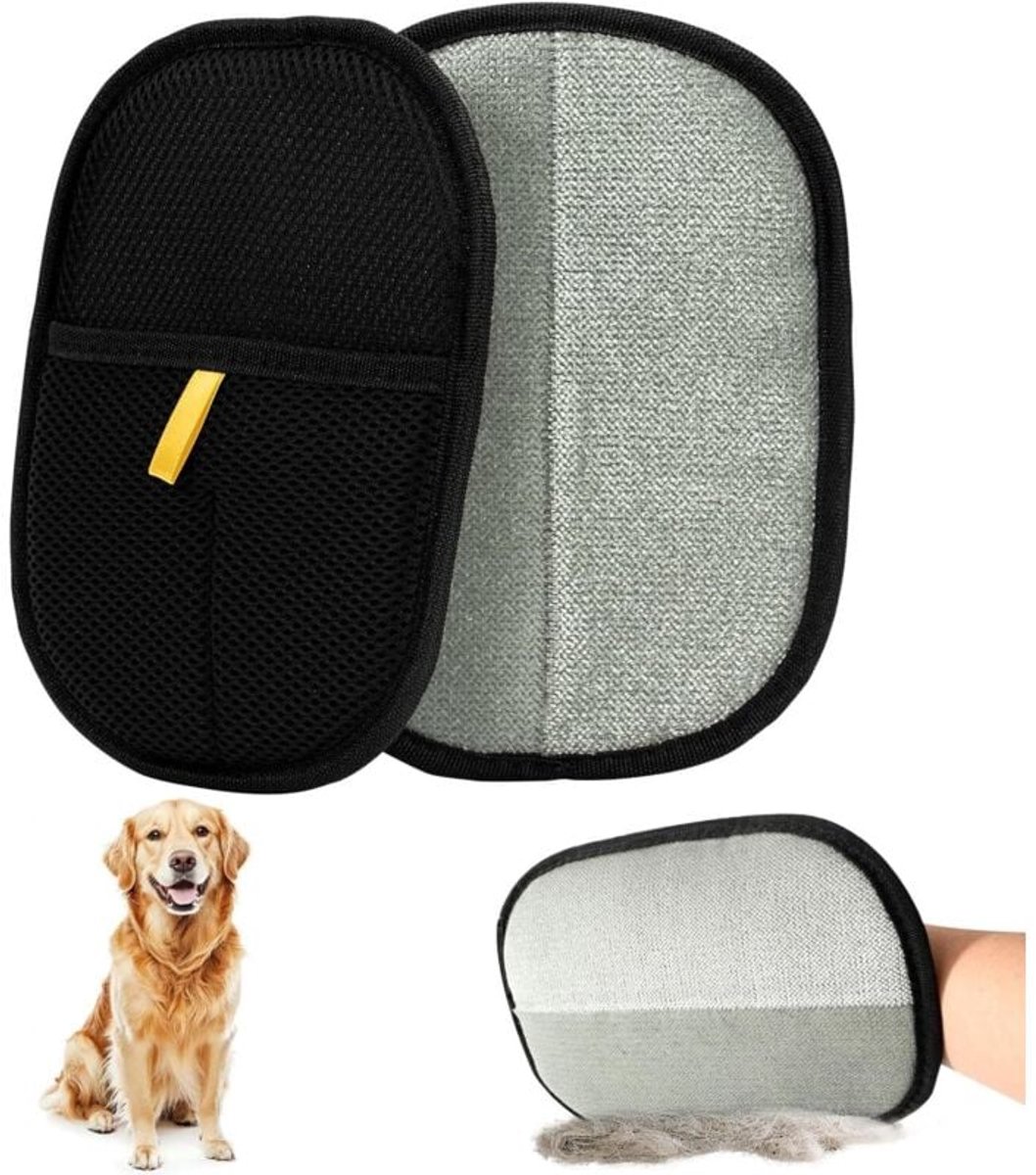 2-delige handschoenen voor het verzorgen van kattenhaar- dubbelzijdige borstel voor dierenhaar- herbruikbare borstel voor het verwijderen van dierenhaar voor wassen- ontklitten en verzorgen- kattenborstelhandschoenen voor banken- meubels- tapijten en