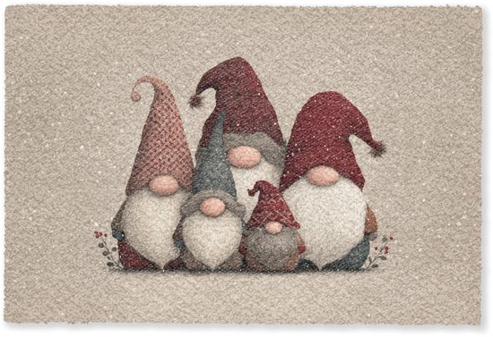 Paillasson 60x40 cm - Paillasson Gnomes - Noël - Neige - Chapeaux pointus - Tapis d'intérieur - Tapis de nettoyage - Paillassons imprimé - Tapis d'entrée