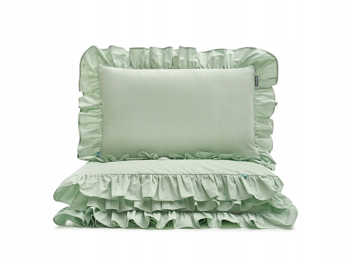 Pistache Groen Beddengoed met Ruches - 200x200 cm - 3 Delig