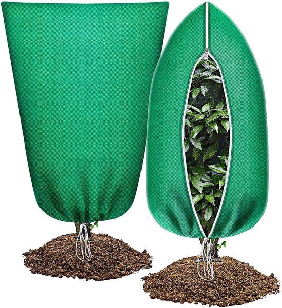Plantenhoes - 2 Stuk - Plantbescherming - UV bescherming – Plantenhoes tegen vorst - Beschermhoes Winter Boom/Plant - Antivries - Vorstbescherming plant - Met Rits en Aantrekkoord - Voor Planten en Struiken - 80x100cm - Groente