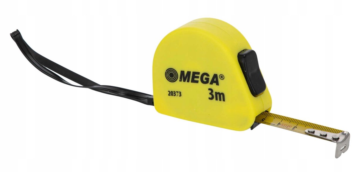 MEGA Rolbandmaat 3m x 16mm Soft Touch met 2 Stoppers & Clip - Geel